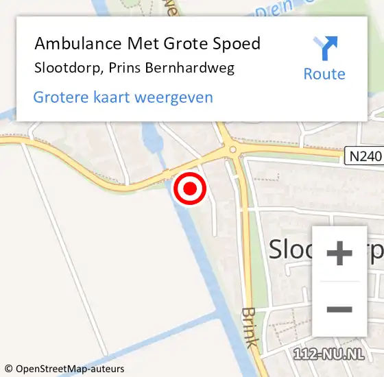 Locatie op kaart van de 112 melding: Ambulance Met Grote Spoed Naar Slootdorp, Prins Bernhardweg op 25 mei 2024 21:10