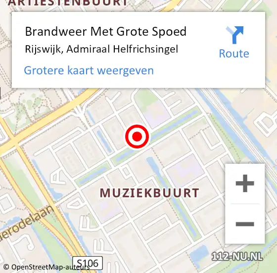 Locatie op kaart van de 112 melding: Brandweer Met Grote Spoed Naar Rijswijk, Admiraal Helfrichsingel op 25 mei 2024 21:28