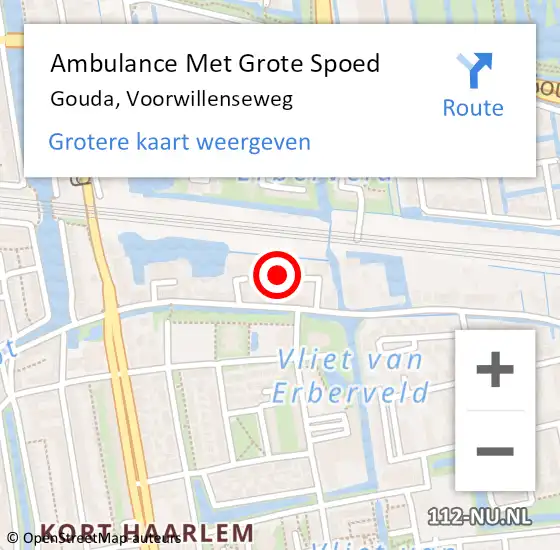 Locatie op kaart van de 112 melding: Ambulance Met Grote Spoed Naar Gouda, Voorwillenseweg op 25 mei 2024 21:29