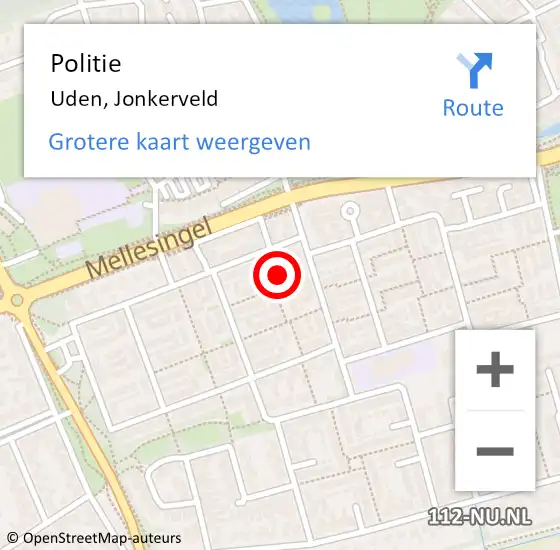 Locatie op kaart van de 112 melding: Politie Uden, Jonkerveld op 25 mei 2024 21:36