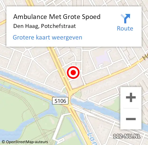 Locatie op kaart van de 112 melding: Ambulance Met Grote Spoed Naar Den Haag, Potchefstraat op 25 mei 2024 21:36