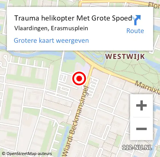 Locatie op kaart van de 112 melding: Trauma helikopter Met Grote Spoed Naar Vlaardingen, Erasmusplein op 25 mei 2024 21:37