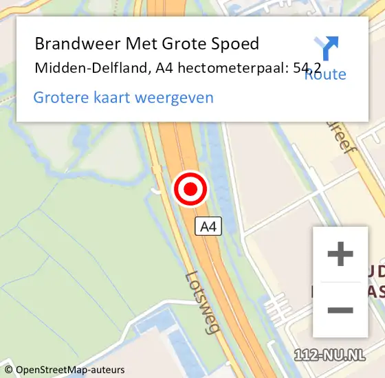 Locatie op kaart van de 112 melding: Brandweer Met Grote Spoed Naar Midden-Delfland, A4 hectometerpaal: 54,2 op 25 mei 2024 21:43