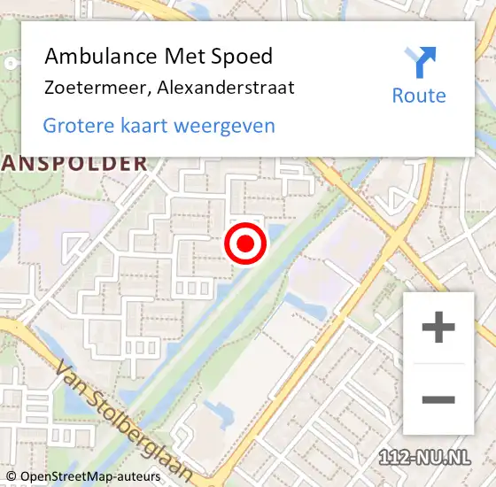 Locatie op kaart van de 112 melding: Ambulance Met Spoed Naar Zoetermeer, Alexanderstraat op 25 mei 2024 21:57