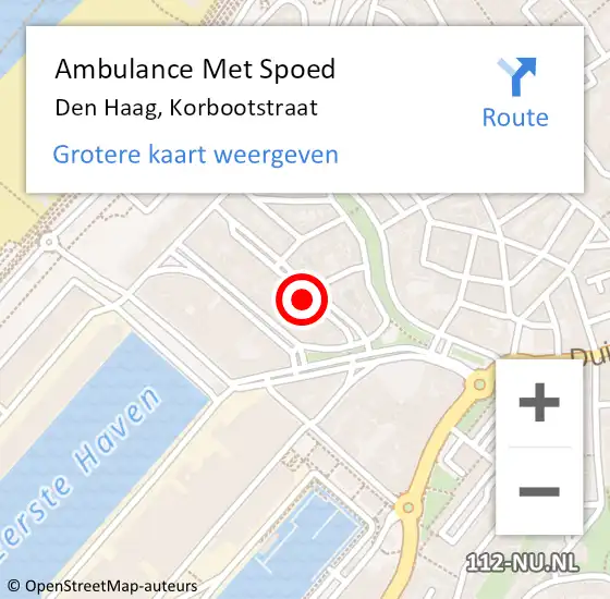 Locatie op kaart van de 112 melding: Ambulance Met Spoed Naar Den Haag, Korbootstraat op 25 mei 2024 22:07