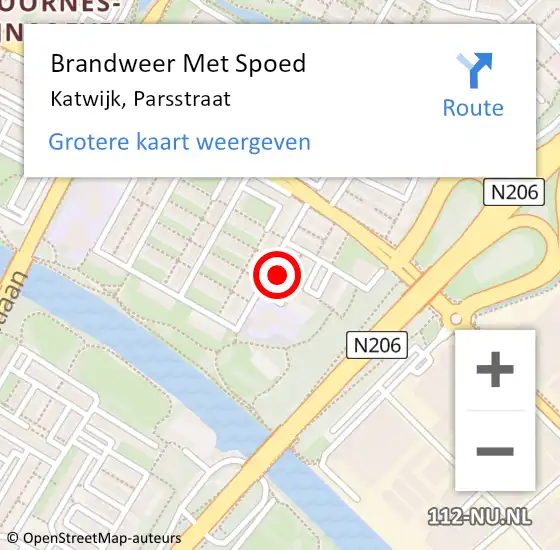 Locatie op kaart van de 112 melding: Brandweer Met Spoed Naar Katwijk, Parsstraat op 25 mei 2024 22:09