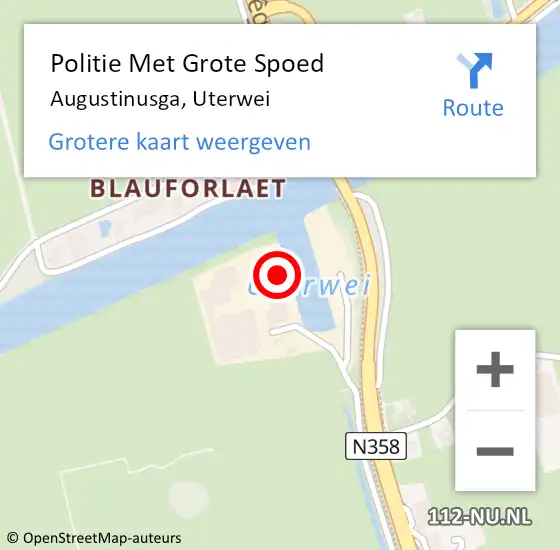 Locatie op kaart van de 112 melding: Politie Met Grote Spoed Naar Augustinusga, Uterwei op 25 mei 2024 22:11