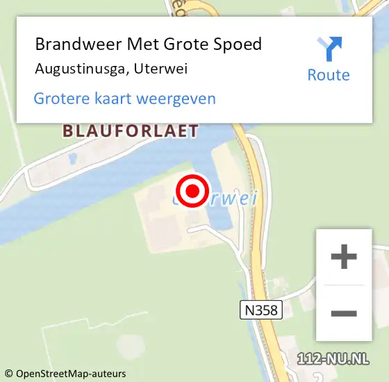 Locatie op kaart van de 112 melding: Brandweer Met Grote Spoed Naar Augustinusga, Uterwei op 25 mei 2024 22:11