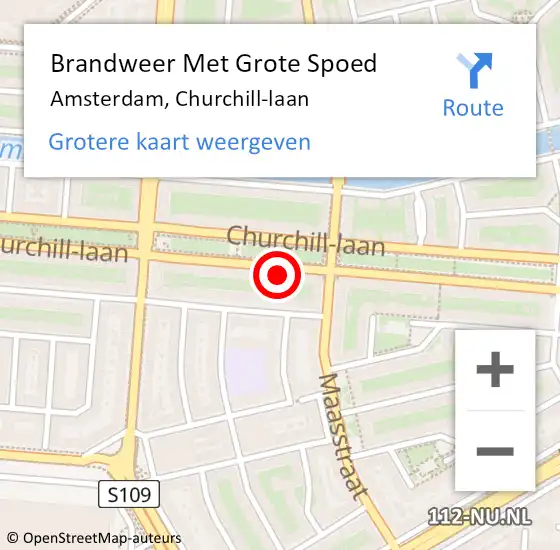 Locatie op kaart van de 112 melding: Brandweer Met Grote Spoed Naar Amsterdam, Churchill-laan op 25 mei 2024 22:18