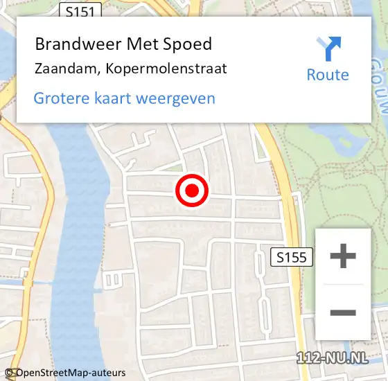 Locatie op kaart van de 112 melding: Brandweer Met Spoed Naar Zaandam, Kopermolenstraat op 25 mei 2024 22:26