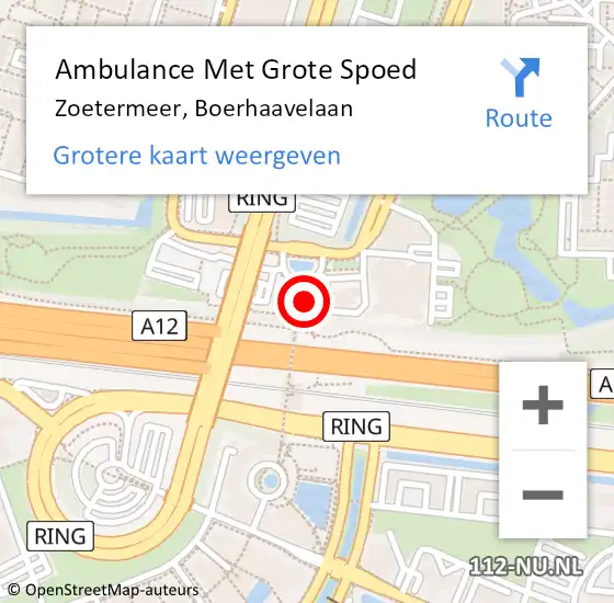 Locatie op kaart van de 112 melding: Ambulance Met Grote Spoed Naar Zoetermeer, Boerhaavelaan op 25 mei 2024 22:37