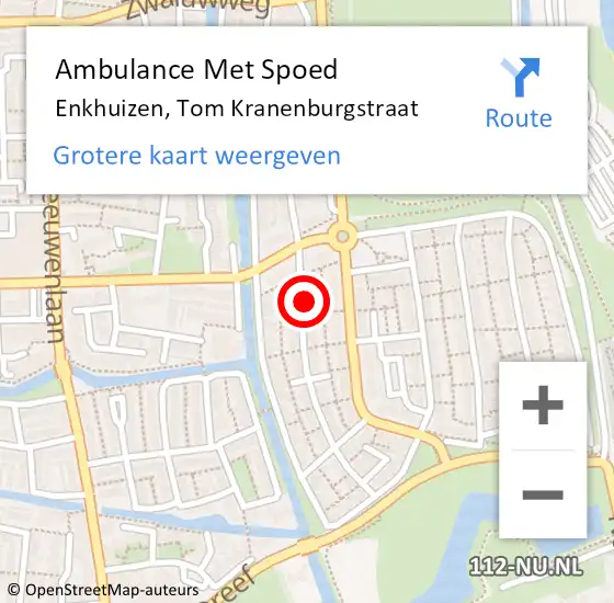 Locatie op kaart van de 112 melding: Ambulance Met Spoed Naar Enkhuizen, Tom Kranenburgstraat op 25 mei 2024 22:40