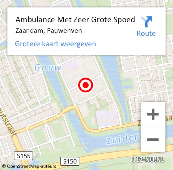 Locatie op kaart van de 112 melding: Ambulance Met Zeer Grote Spoed Naar Zaandam, Pauwenven op 25 mei 2024 22:54