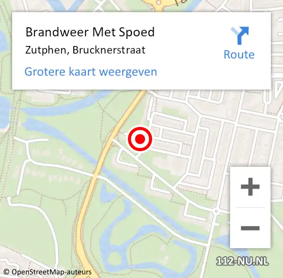 Locatie op kaart van de 112 melding: Brandweer Met Spoed Naar Zutphen, Brucknerstraat op 25 mei 2024 22:59