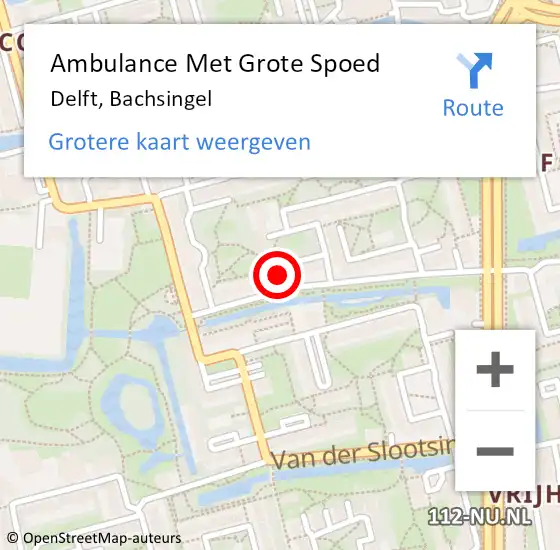 Locatie op kaart van de 112 melding: Ambulance Met Grote Spoed Naar Delft, Bachsingel op 25 mei 2024 23:02