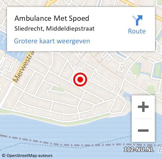 Locatie op kaart van de 112 melding: Ambulance Met Spoed Naar Sliedrecht, Middeldiepstraat op 25 mei 2024 23:15