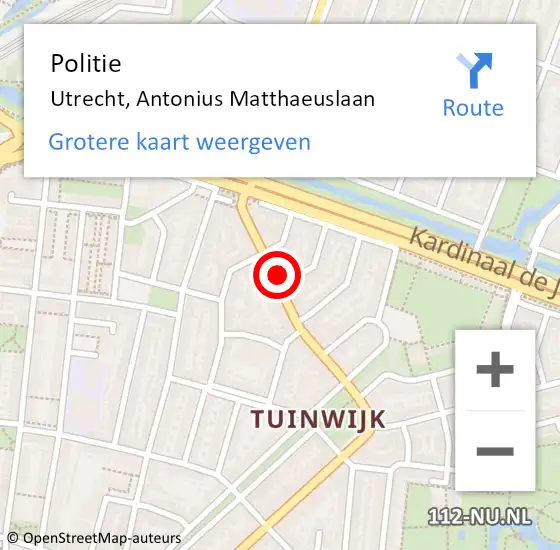 Locatie op kaart van de 112 melding: Politie Utrecht, Antonius Matthaeuslaan op 25 mei 2024 23:25