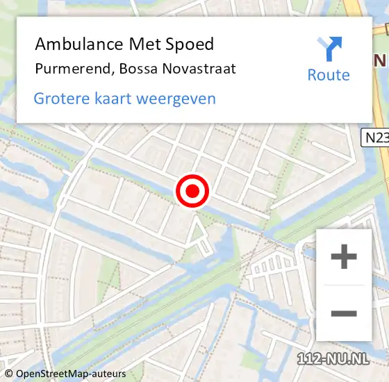 Locatie op kaart van de 112 melding: Ambulance Met Spoed Naar Purmerend, Bossa Novastraat op 25 mei 2024 23:36