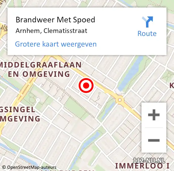 Locatie op kaart van de 112 melding: Brandweer Met Spoed Naar Arnhem, Clematisstraat op 25 mei 2024 23:36