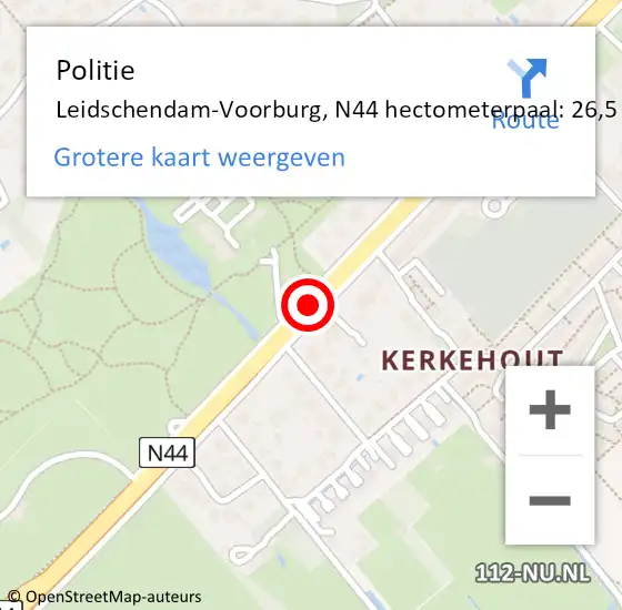 Locatie op kaart van de 112 melding: Politie Leidschendam-Voorburg, N44 hectometerpaal: 26,5 op 26 mei 2024 00:01