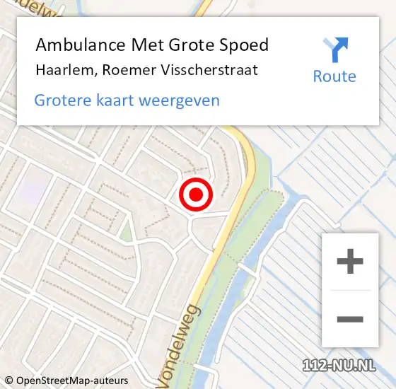 Locatie op kaart van de 112 melding: Ambulance Met Grote Spoed Naar Haarlem, Roemer Visscherstraat op 26 mei 2024 00:04