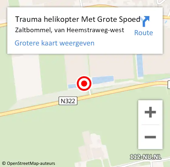 Locatie op kaart van de 112 melding: Trauma helikopter Met Grote Spoed Naar Zaltbommel, van Heemstraweg-west op 26 mei 2024 00:09