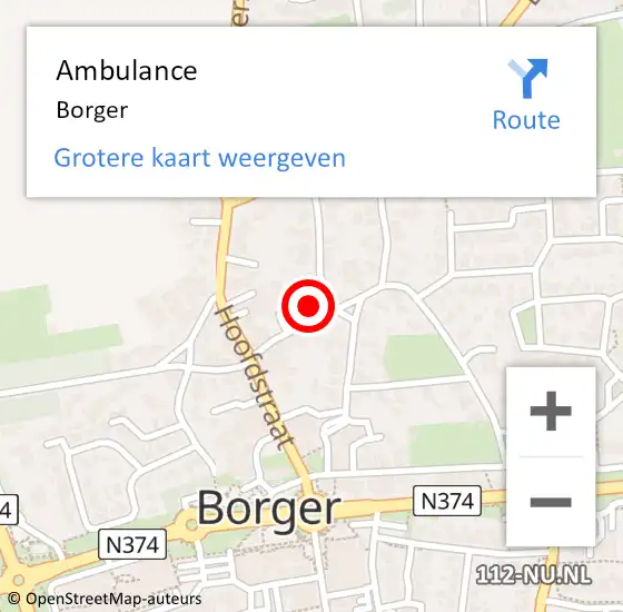 Locatie op kaart van de 112 melding: Ambulance Borger op 26 mei 2024 01:15