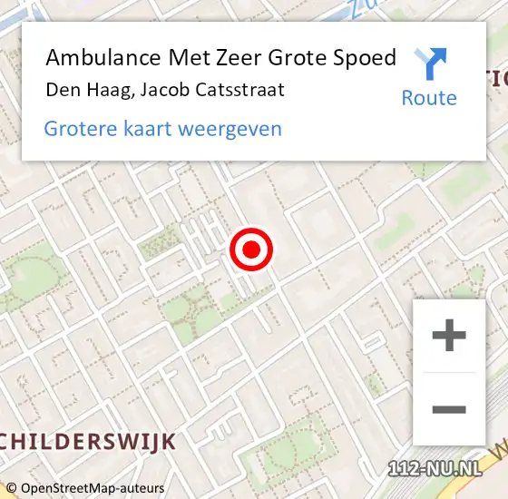 Locatie op kaart van de 112 melding: Ambulance Met Zeer Grote Spoed Naar Den Haag, Jacob Catsstraat op 26 mei 2024 01:24