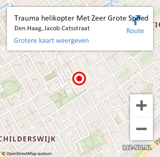 Locatie op kaart van de 112 melding: Trauma helikopter Met Zeer Grote Spoed Naar Den Haag, Jacob Catsstraat op 26 mei 2024 01:25