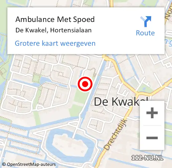 Locatie op kaart van de 112 melding: Ambulance Met Spoed Naar De Kwakel, Hortensialaan op 26 mei 2024 01:59