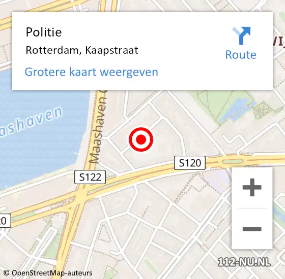 Locatie op kaart van de 112 melding: Politie Rotterdam, Kaapstraat op 26 mei 2024 02:37