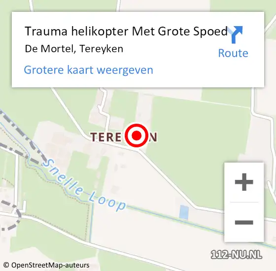 Locatie op kaart van de 112 melding: Trauma helikopter Met Grote Spoed Naar De Mortel, Tereyken op 26 mei 2024 02:42