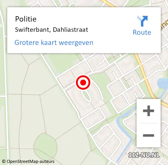 Locatie op kaart van de 112 melding: Politie Swifterbant, Dahliastraat op 26 mei 2024 02:43
