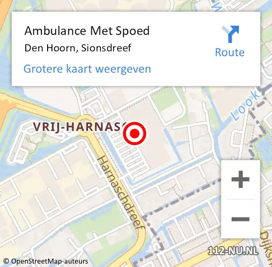 Locatie op kaart van de 112 melding: Ambulance Met Spoed Naar Den Hoorn, Sionsdreef op 26 mei 2024 03:04