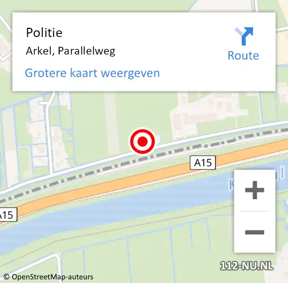 Locatie op kaart van de 112 melding: Politie Arkel, Parallelweg op 26 mei 2024 03:17