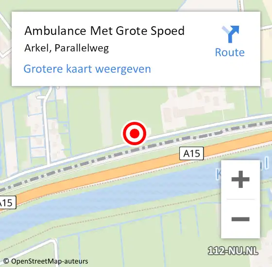 Locatie op kaart van de 112 melding: Ambulance Met Grote Spoed Naar Arkel, Parallelweg op 26 mei 2024 03:17