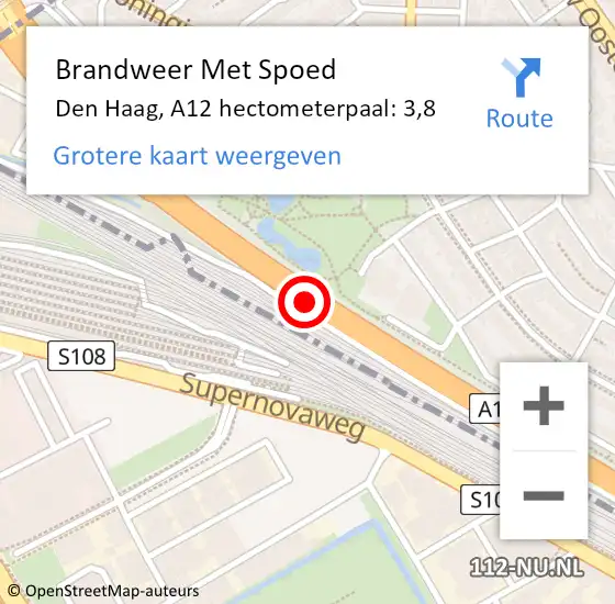 Locatie op kaart van de 112 melding: Brandweer Met Spoed Naar Den Haag, A12 hectometerpaal: 3,8 op 26 mei 2024 03:51