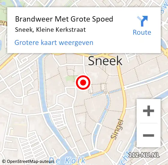 Locatie op kaart van de 112 melding: Brandweer Met Grote Spoed Naar Sneek, Kleine Kerkstraat op 26 mei 2024 04:11