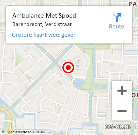 Locatie op kaart van de 112 melding: Ambulance Met Spoed Naar Barendrecht, Verdistraat op 26 mei 2024 04:18