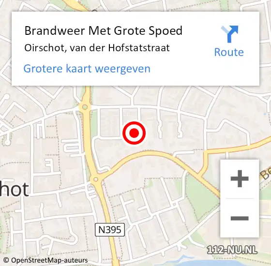 Locatie op kaart van de 112 melding: Brandweer Met Grote Spoed Naar Oirschot, van der Hofstatstraat op 26 mei 2024 04:22