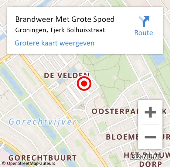 Locatie op kaart van de 112 melding: Brandweer Met Grote Spoed Naar Groningen, Tjerk Bolhuisstraat op 26 mei 2024 04:56