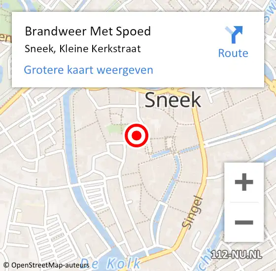 Locatie op kaart van de 112 melding: Brandweer Met Spoed Naar Sneek, Kleine Kerkstraat op 26 mei 2024 05:14