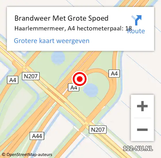 Locatie op kaart van de 112 melding: Brandweer Met Grote Spoed Naar Haarlemmermeer, A4 hectometerpaal: 18 op 26 mei 2024 05:43