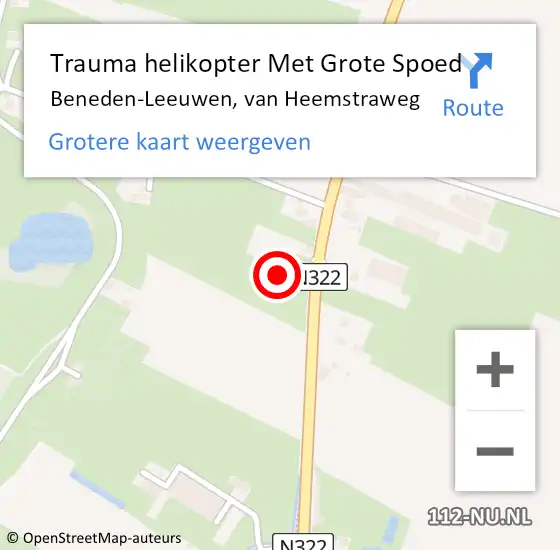 Locatie op kaart van de 112 melding: Trauma helikopter Met Grote Spoed Naar Beneden-Leeuwen, van Heemstraweg op 26 mei 2024 06:46