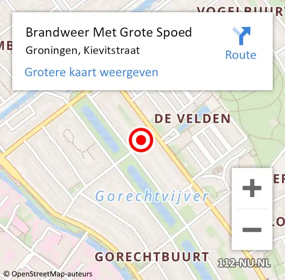 Locatie op kaart van de 112 melding: Brandweer Met Grote Spoed Naar Groningen, Kievitstraat op 26 mei 2024 06:51