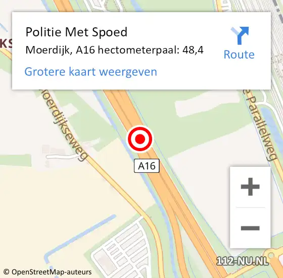 Locatie op kaart van de 112 melding: Politie Met Spoed Naar Moerdijk, A16 hectometerpaal: 48,4 op 26 mei 2024 07:04