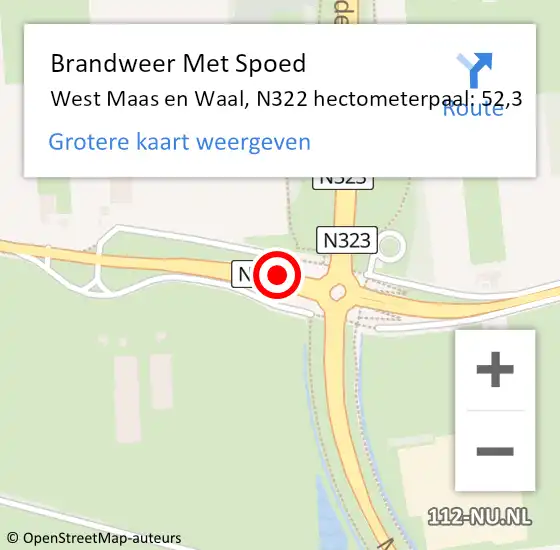 Locatie op kaart van de 112 melding: Brandweer Met Spoed Naar West Maas en Waal, N322 hectometerpaal: 52,3 op 26 mei 2024 07:08