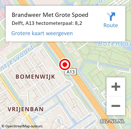 Locatie op kaart van de 112 melding: Brandweer Met Grote Spoed Naar Delft, A13 hectometerpaal: 8,2 op 26 mei 2024 07:27