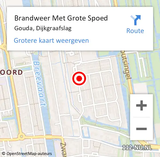 Locatie op kaart van de 112 melding: Brandweer Met Grote Spoed Naar Gouda, Dijkgraafslag op 26 mei 2024 08:29