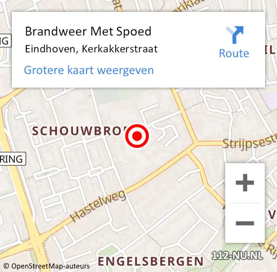 Locatie op kaart van de 112 melding: Brandweer Met Spoed Naar Eindhoven, Kerkakkerstraat op 26 mei 2024 08:36